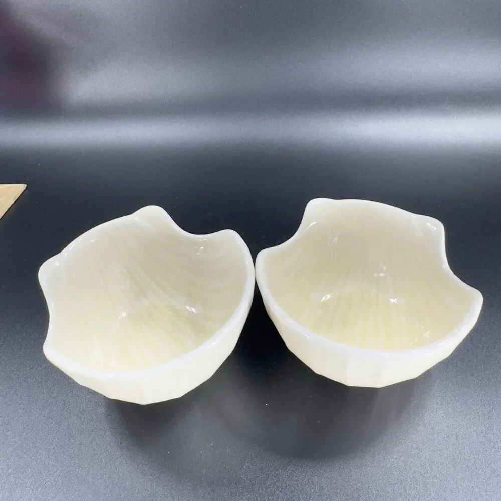 Pier 1 Imports Ivory Crackle Glaze Ceramic Shell Shape Dish Small Bowl Set 2 VTG